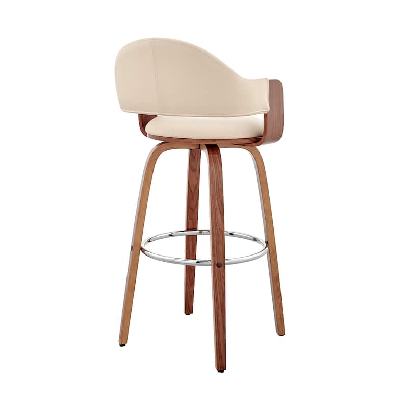 Daxton Mid-Century Swivel Bar Stool, Upholstered Counter Chair with Bentwood Legs