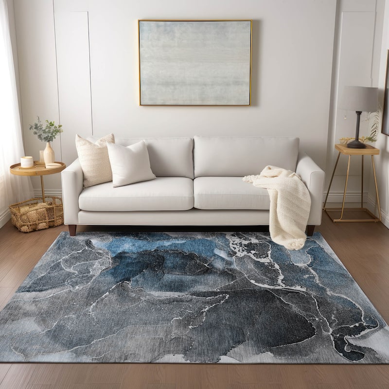 Machine Washable Indoor/ Outdoor Chantille Abstract Blue Rug - Blue - 10' x 14'