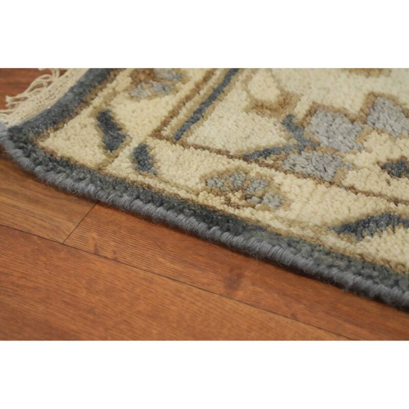 Handmade Oushak Indian Area Rug, Gray Wool Floral Carpet - 11' 7'' X 9' 2''