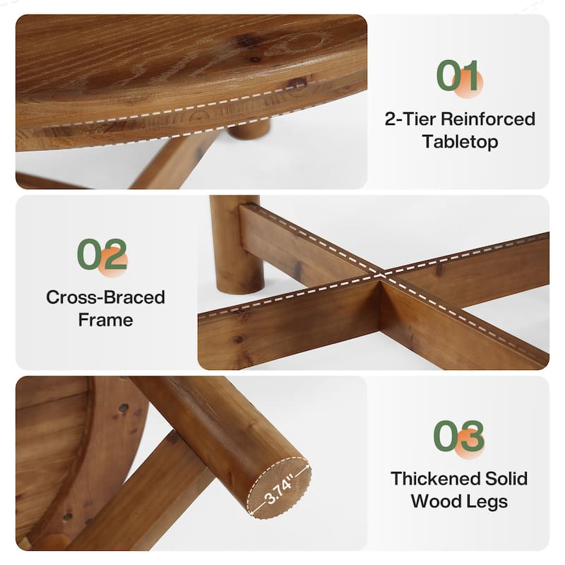 47 Inch Round Dining Table for 4-6, Solid Wood Kitchen Table, Farmhouse Style - 47.24" L x 47.24" W x 29.53" H