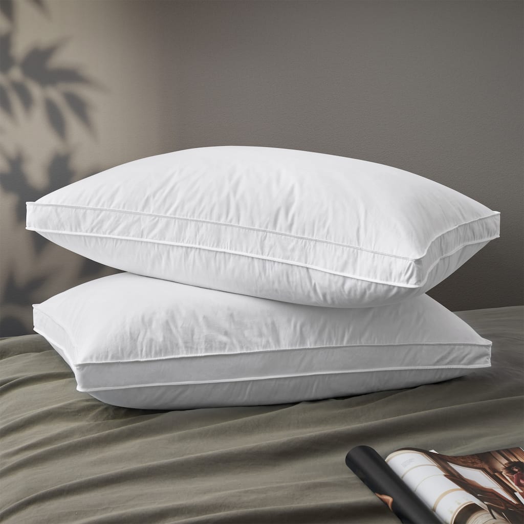 Set of 2 Goose Feather Down Bed Pillows Medium-Firm for Back and Side Sleepers - White