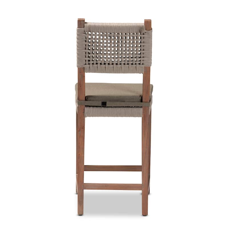 Heyna Transitional Grey Woven Rope Mahogany Counter Stool