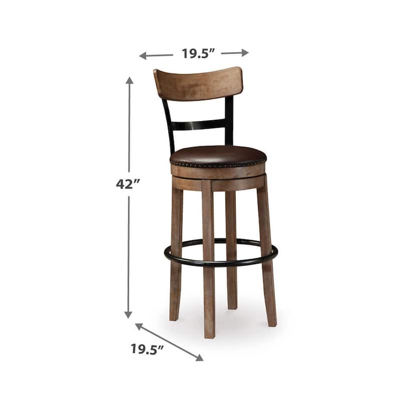 Pine Swivel Barstool Chair, 31 Inch, Industrial Brown Faux Leather