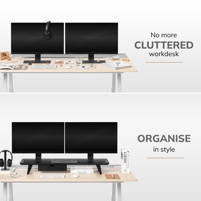 Jani Wood Monitor Stand Riser Desk - Ergonomic Design Stand, Desktop Organizer Table for Home, Office Workspace, Gaming Desk