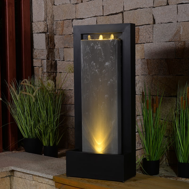 LED Lighted Steel Outdoor Garden Fountain - 47.25" - Black and Gray