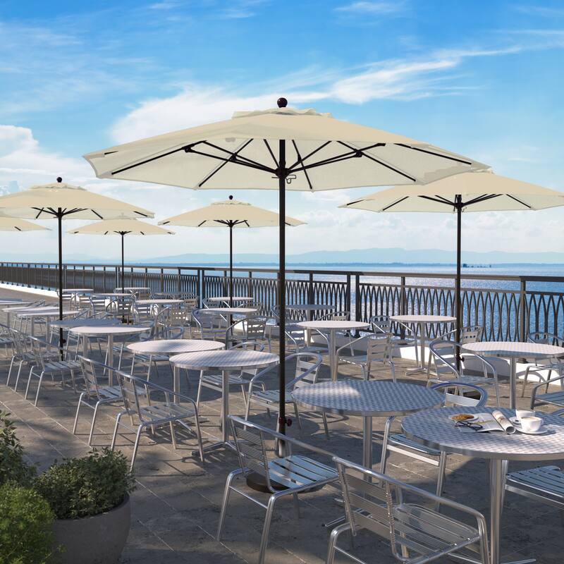 California Umbrella 9' Rd. Aluminum Frame, Fiberglass Rib Market Umbrella, Push Open, Bronze Finish, Pacifica Fabric