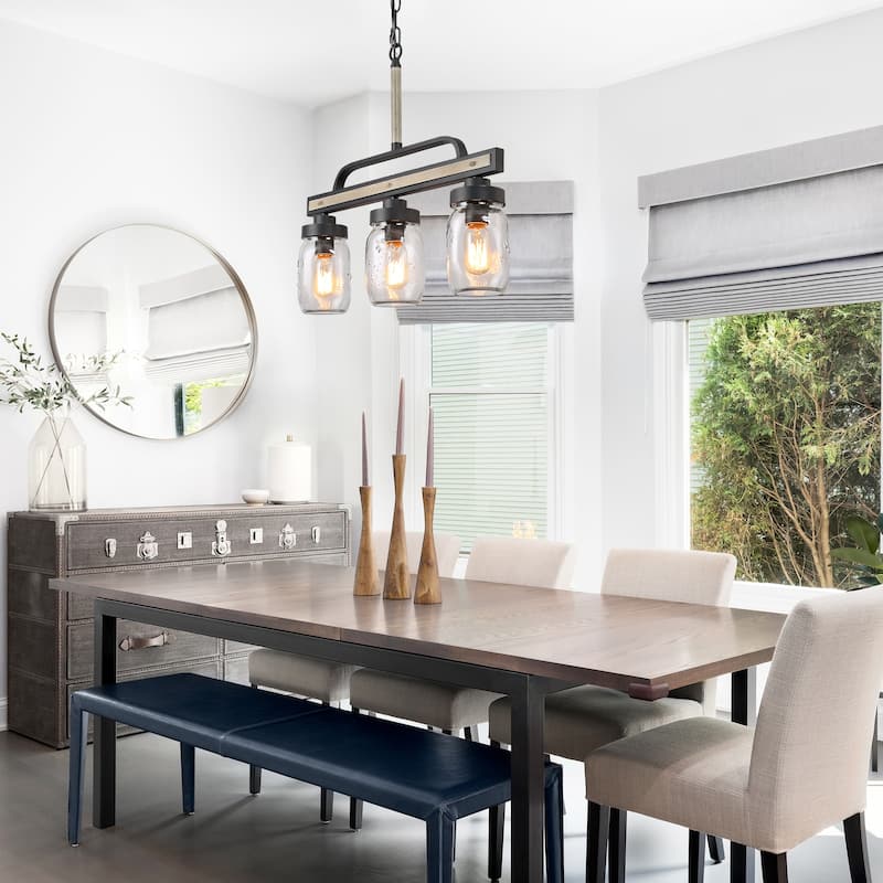 Modern Farmhouse 3/4-Light Mason Jar Glass Chandelier for Kitchen Island