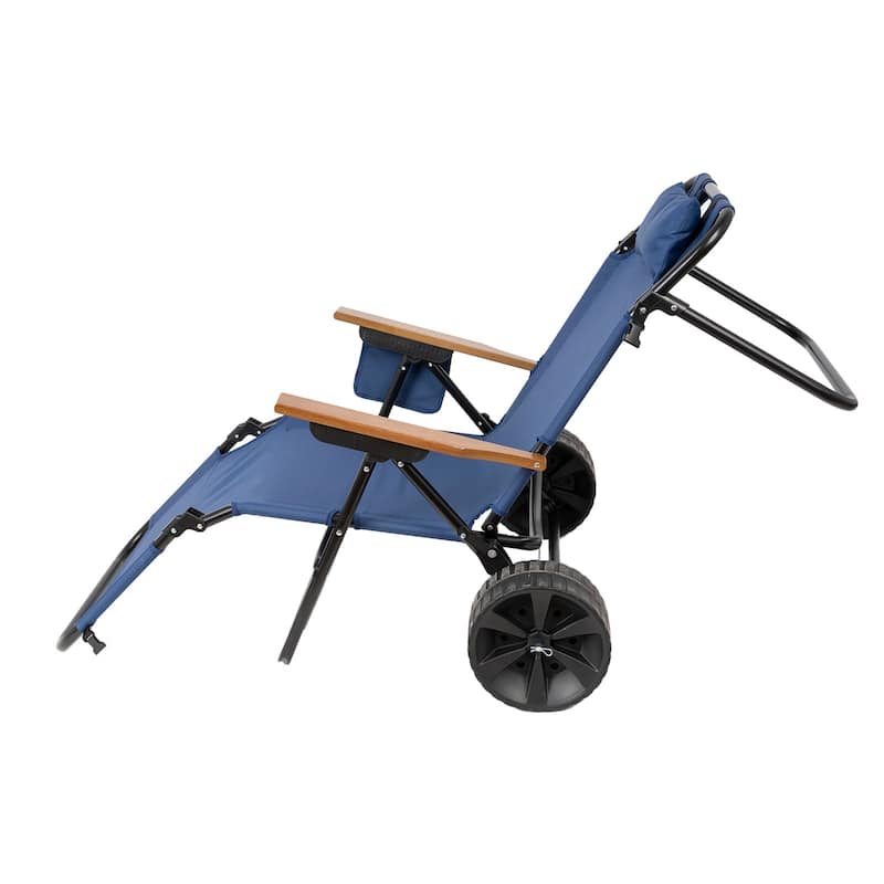 Beach Cart Chairs With Wheels 2 in 1 Foldable Beach Lounge Chair With Integrated Wagon Pull Cart Perfect for Backyard Pool