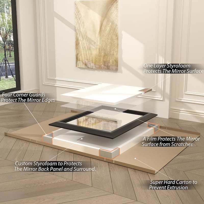 Beveled Metal Rectangle Framed Bathroom Vanity Tempered Glass Mirrors