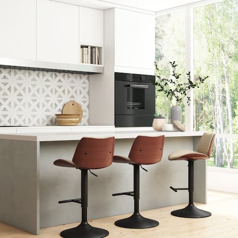 WYNDENHALL Stapleton Mid Century Modern Adjustable Swivel Bar Stool in Cream Vegan Faux Leather - 20" D x 19.7" W x 35" - 43" H