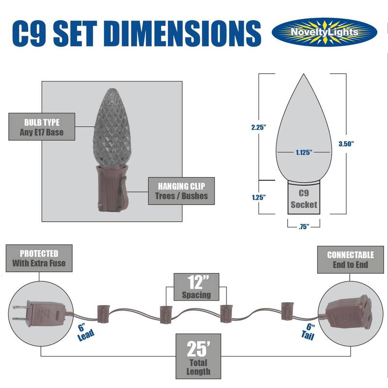 25 Foot C9 Christmas Light Set, Hanging Patio String Lights, Brown Wire