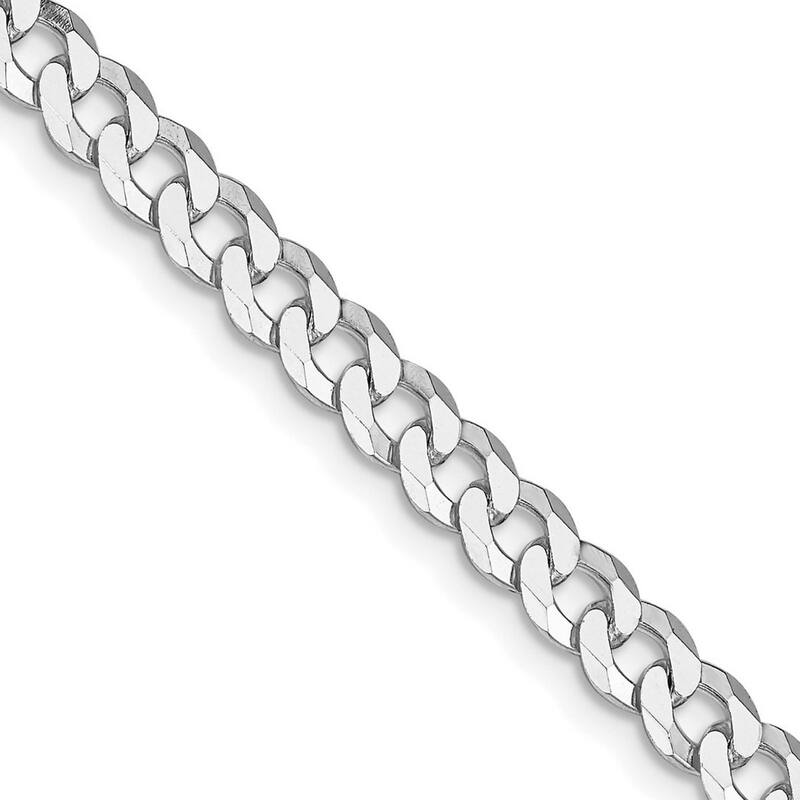 Curata 925 Sterling Silver Rhodium 5mm Beveled Curb Chain Necklace for Men