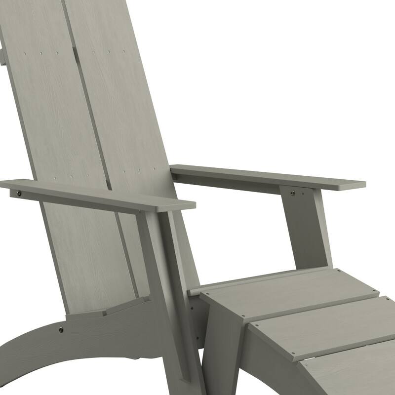 Modern All-Weather Dual Slat Adirondack Style Chair with Footrest