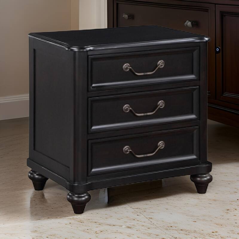 Black 3 Drawer 17 in. W Nightstand with Sturdy Hardware and Ample Storage