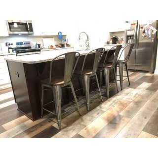 I Love Living Bistro Wood Seat Gunmetal Finish Counter Stools (Set of 2)