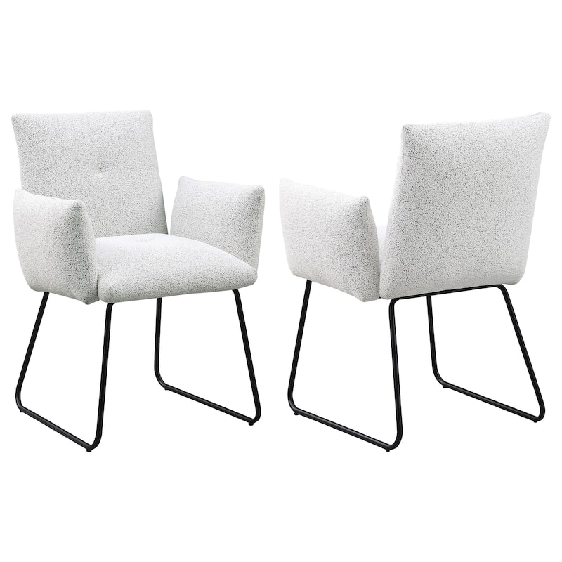 Acko Dining Chair Set of 2, Light Gray Fabric, Black Metal Frame
