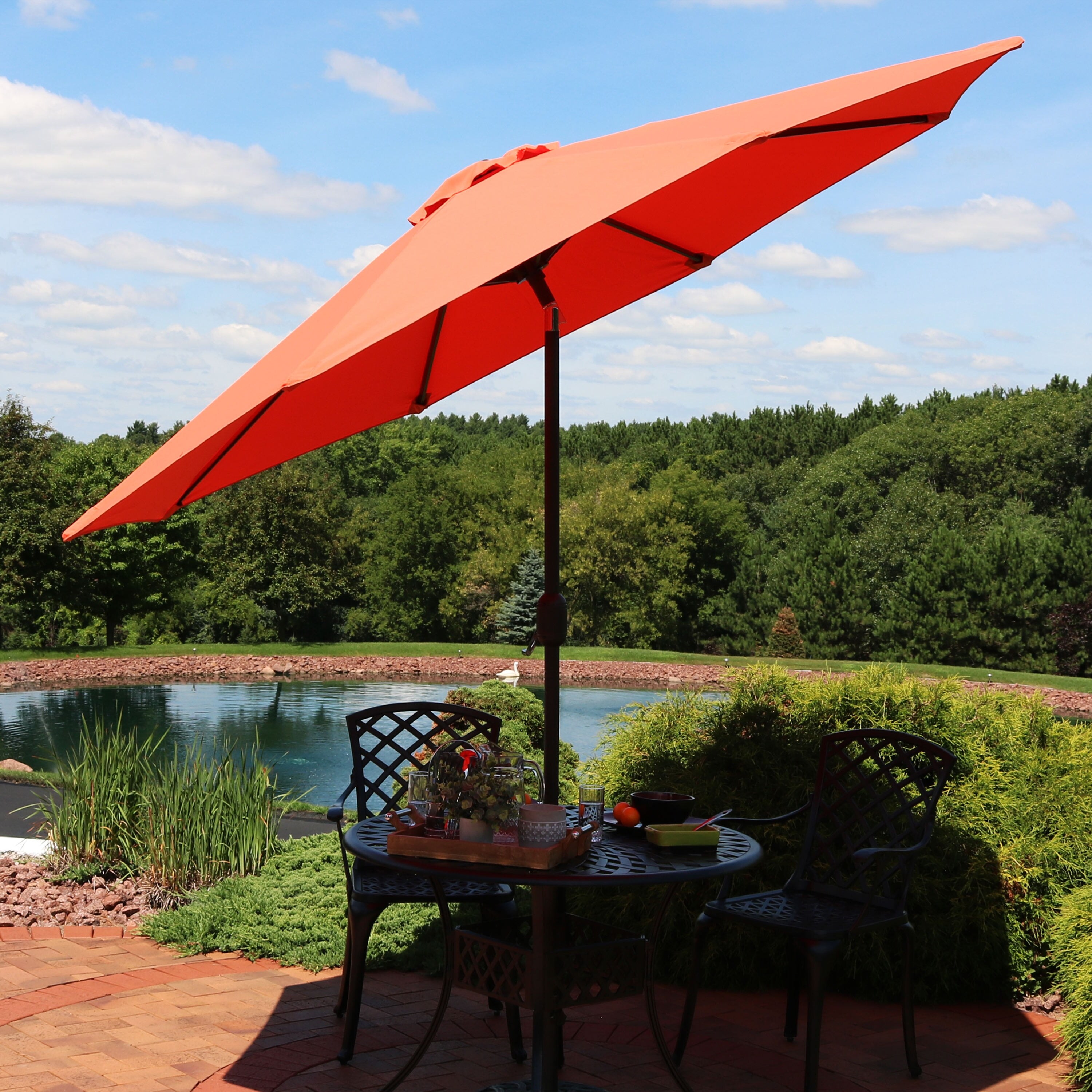 Shop Sunnydaze 9 Fade Resistant Outdoor Patio Umbrella With Auto Tilt Burnt Orange 9 Ft Overstock 28730822
