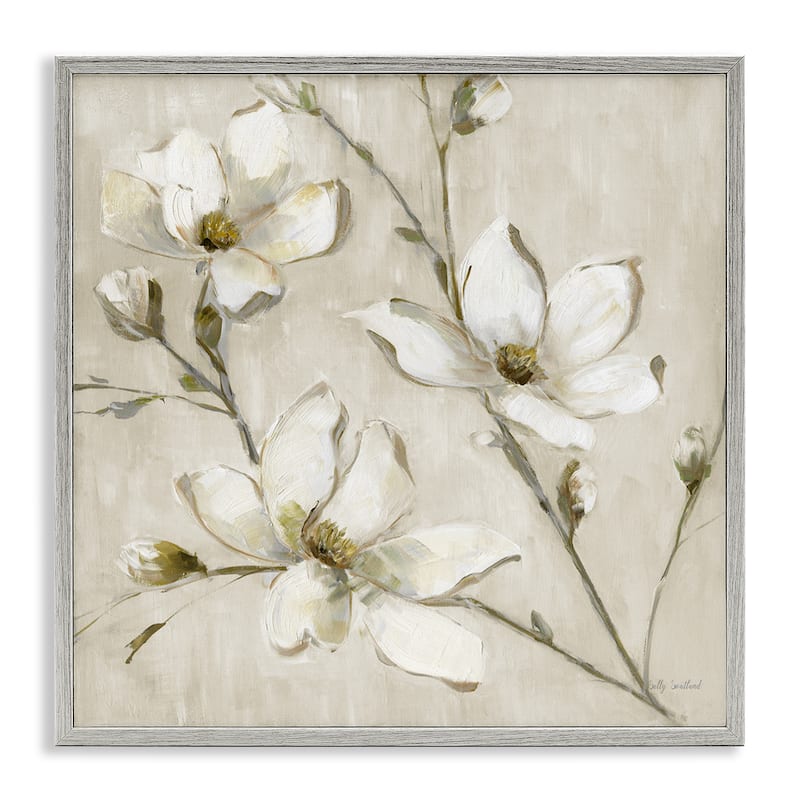 Stupell Neutral Dogwood Branches Framed Giclee Art Design By Sally Swatland - 17 x 17 - Grey
