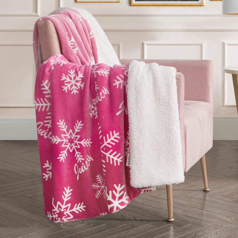 Juicy Couture Plush Reversible Sherpa Throw Blanket