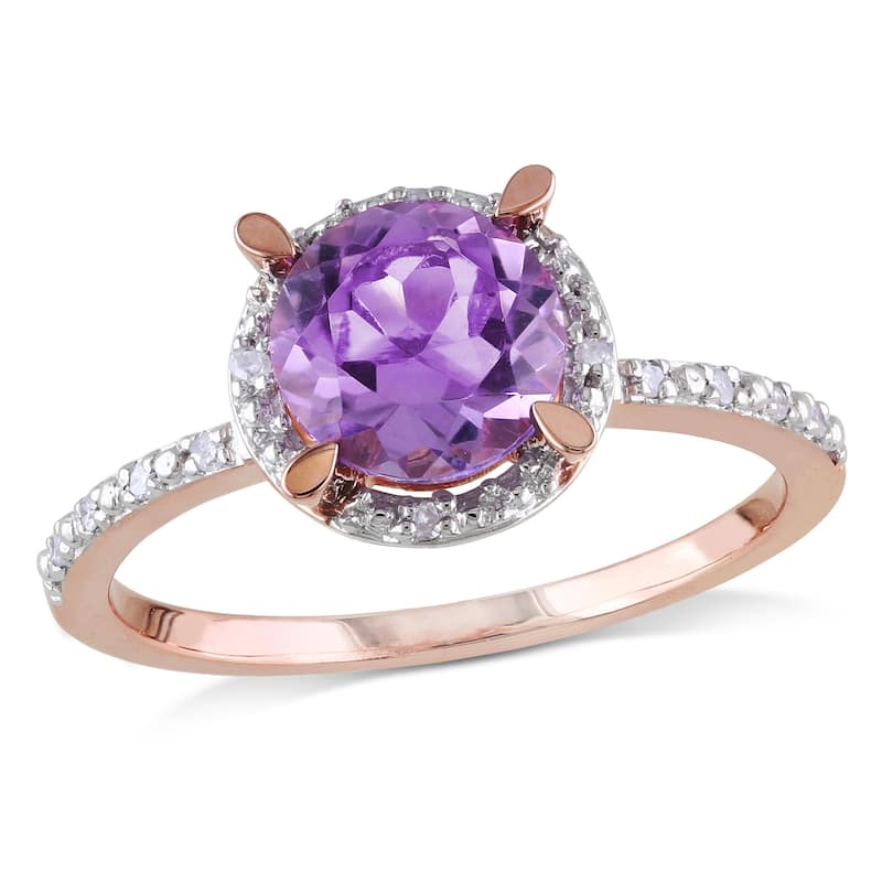 Miadora 1 1/3ct TGW Amethyst Halo Ring with Diamonds in 10k Rose Gold