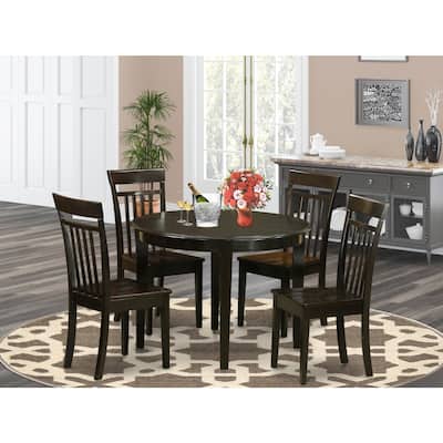 HomeStock 5-Piece Round Cappuccino Finish Solid Wood Top Dining Table with 4-Chairs
