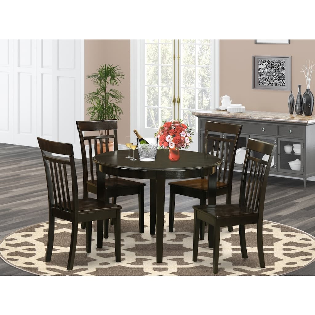 HomeStock 5-Piece Round Cappuccino Finish Solid Wood Top Dining Table with 4-Chairs
