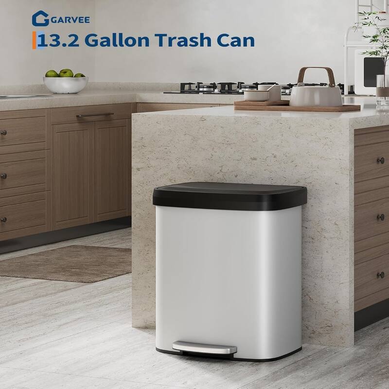 13 Gallon/50 Liter Metal Large Trash Can with Lid, Suitable for Kitchen, Office, Bedroom Trash Can