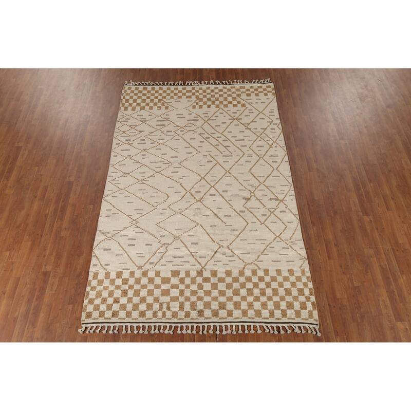 All-Over Moroccan Abstract Area Rug Hand-Knotted Oriental Wool Carpet - 6'2"x 9'10"