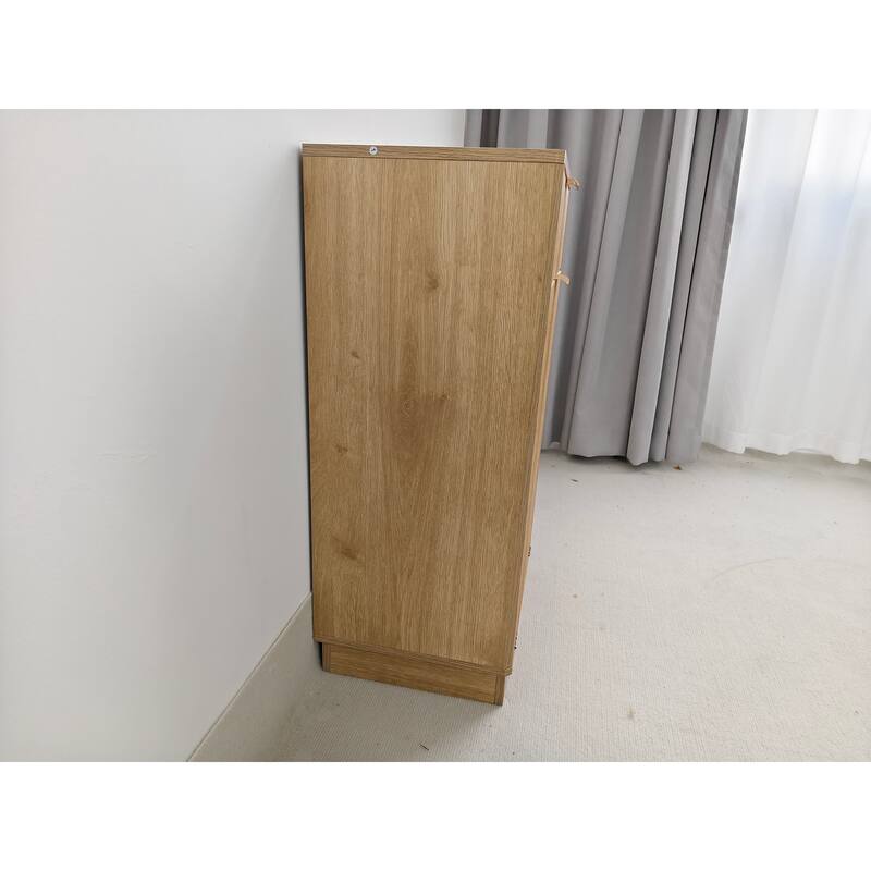 10-Gallon Woodgrain Tilt-Out Trash Can Cabinet Wooden Garbage Recycling Cabinet with Wave-Textured Hideaway Drawer&Pull-Out Bin