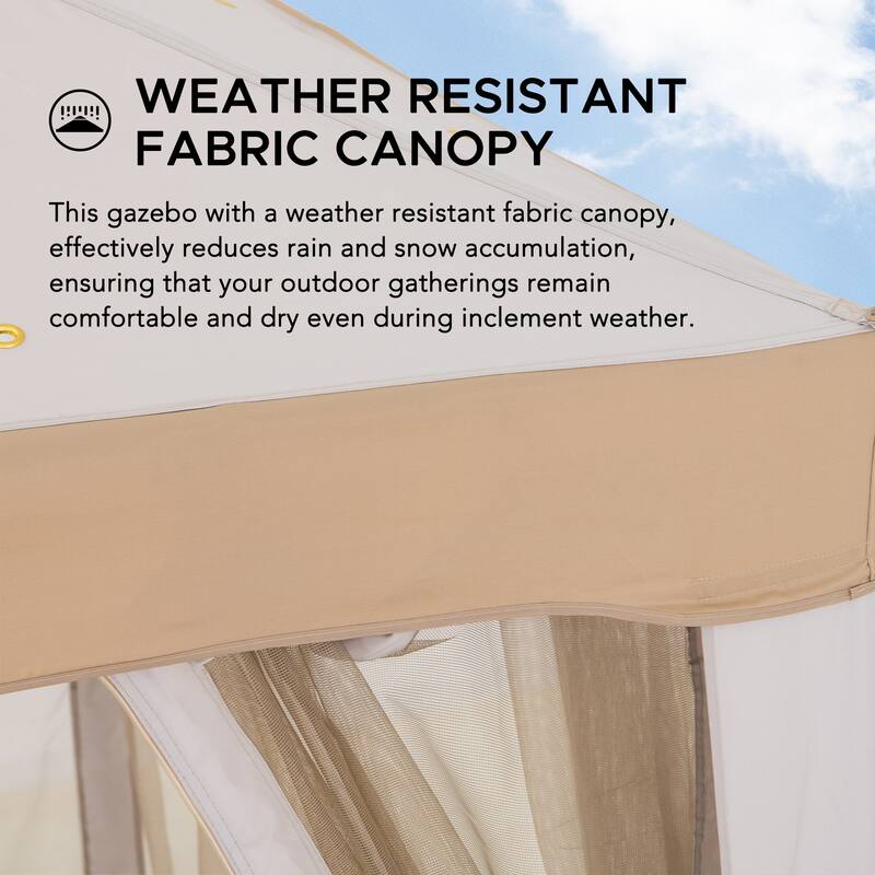 Sunjoy 10’ x 10’ Outdoor Patio Gazebo, Outdoor Backyard Modern 2-Tier Steel Frame Soft Top Gazebo with Mesh Netting