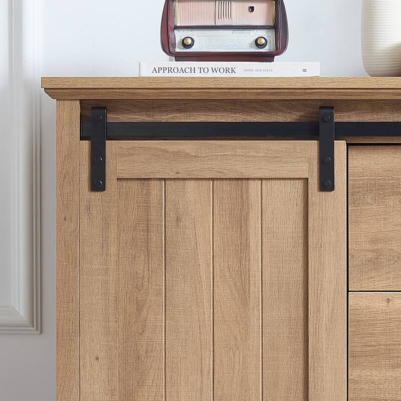 Oak Farmhouse 5-Drawer Dresser with Sliding Barn Door, Versatile