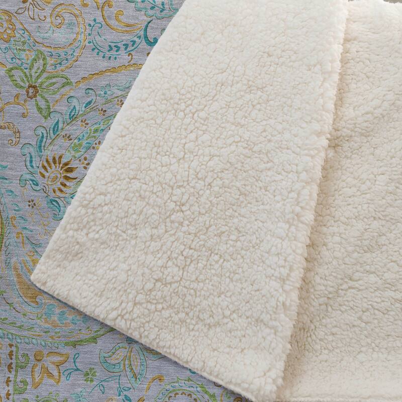 Premium Machine Washable Paisley Sherpa Throw Blanket