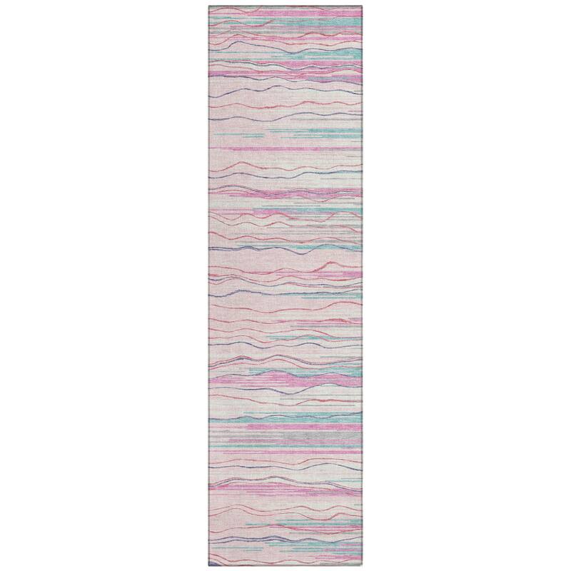 Machine Washable Indoor/ Outdoor Modern Stripe Chantille Rug