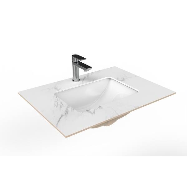 Cassandra Porcelain Marble Finish Vanity Top with Sink Bed Bath & Beyond 36390605