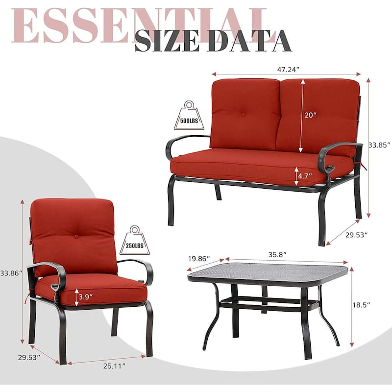 4-Piece Metal Outdoor Patio Loveseat Conversation Set