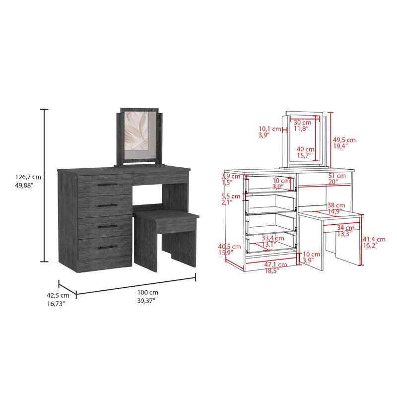 TUHOME Kaia Makeup Dressing Table with Mirror and 4 Drawers