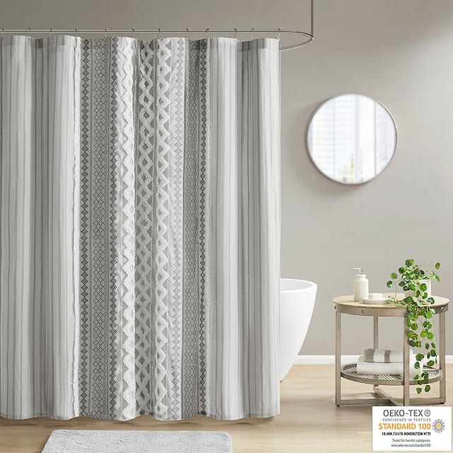INK+IVY Imani Cotton Printed Shower Curtain with Chenille