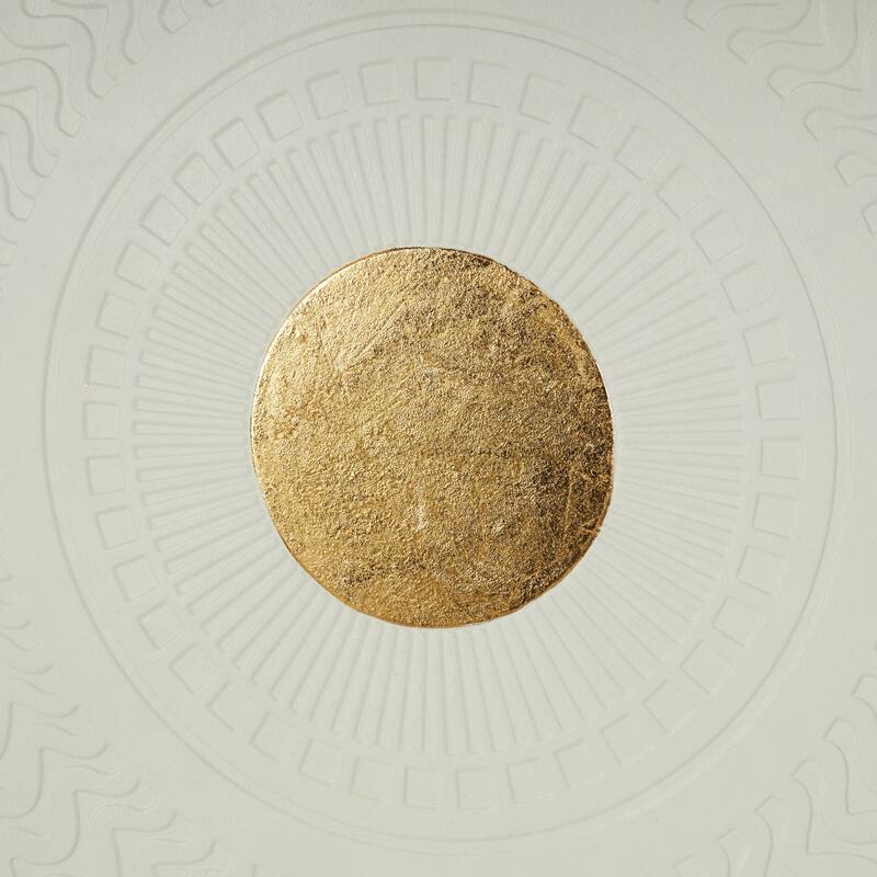 White Metal Geometric Home Wall Decor with Gold Foil Center and Wavy Patterns