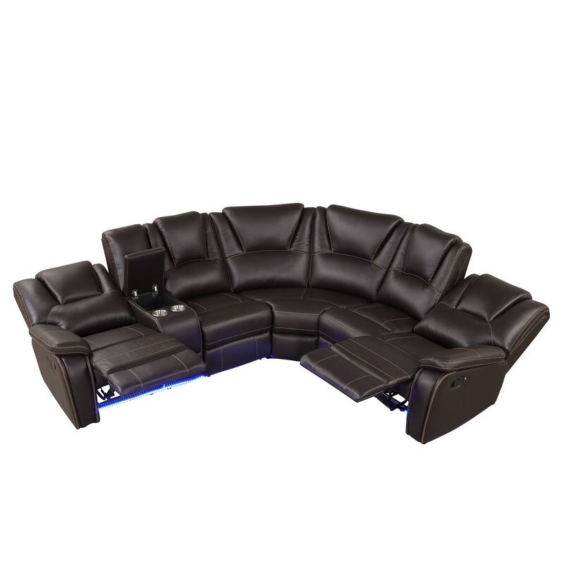 Modern Faux Leather Manual Reclining with LED Light Strip with 2 Cup Holders