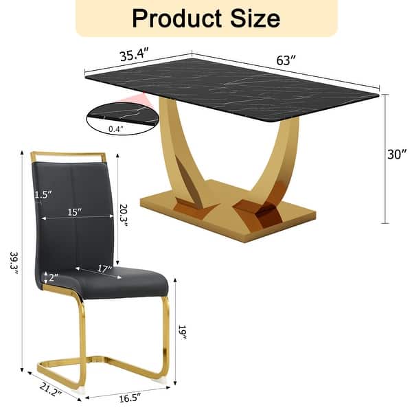 Modern Rectangular 5-Piece Dining Table Set with Black Textured Glass ...