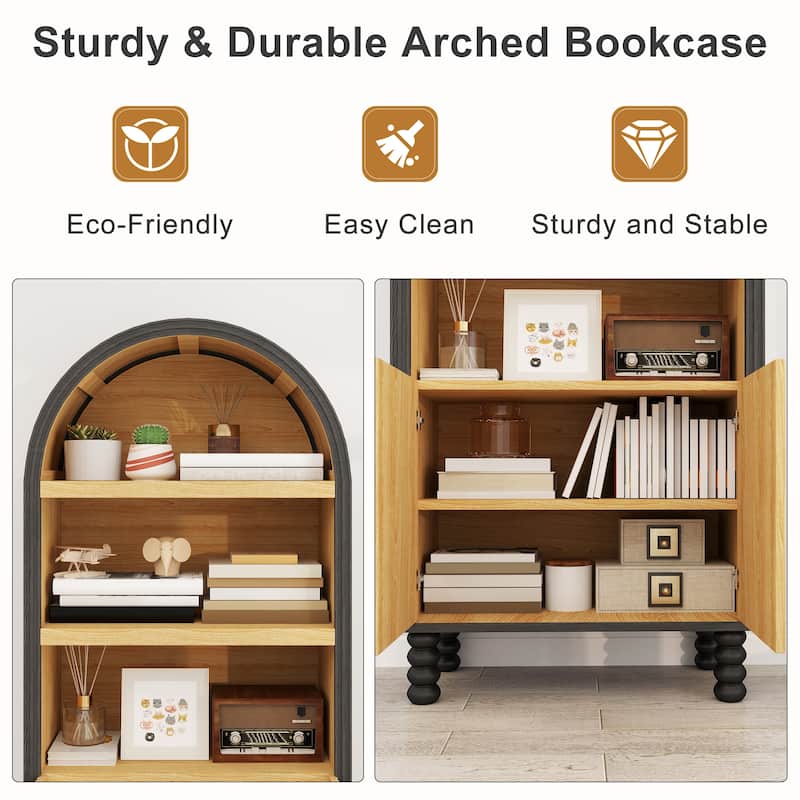 AVAWING 5-Tier Arched Bookcase with Cabinet Doors, Modern Storage Bookshelf for Living Room & Office