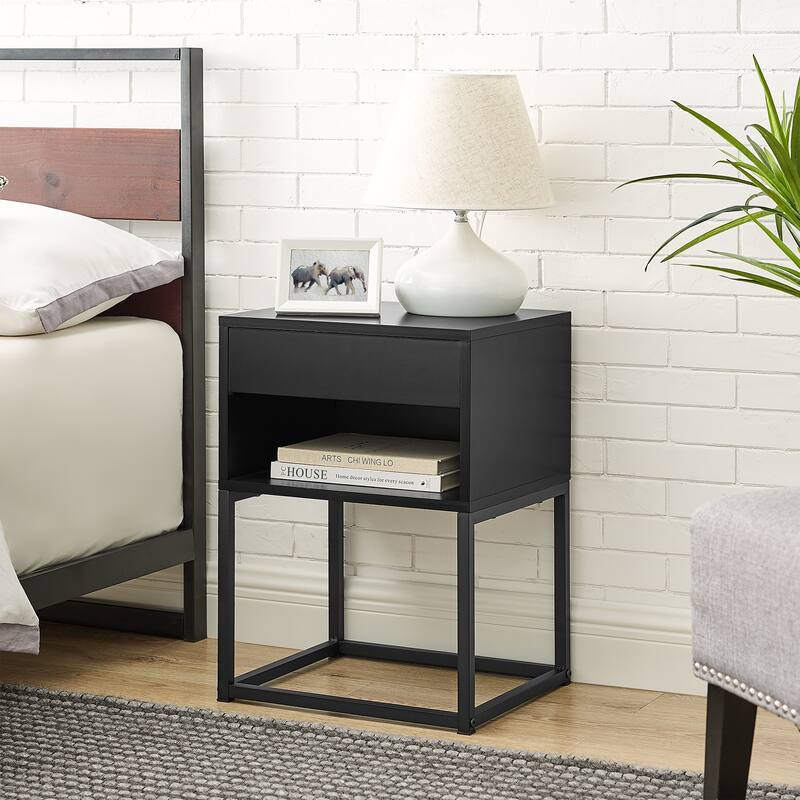 BIKAHOM Simple End Table with Drawer and Shelf for Any Room,Nightstand,Metal Leg Design