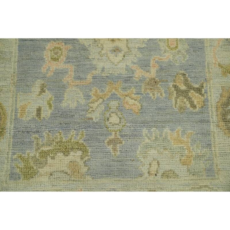 Vegetable Dye Wool Oushak Turkish Runner Rug, Floral Geometric - 11' 10'' X 2' 10''