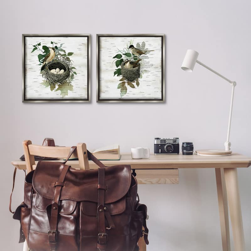 Stupell Rustic Vintage Bird Nests Framed Floater Canvas Wall Art Design By Susan Arnot (Set of 2)