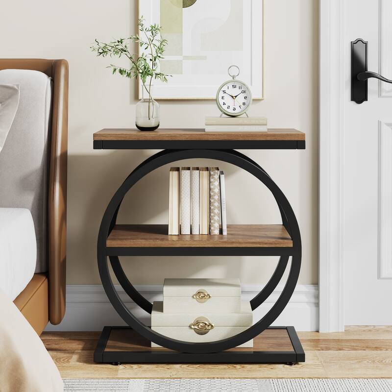 3 Tiers End Table, Wood Side Table for Living Room, Slim Nightstand