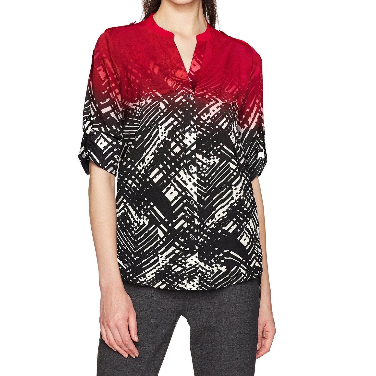Shop Calvin Klein Red Black Women S Size Small S Abstract Button