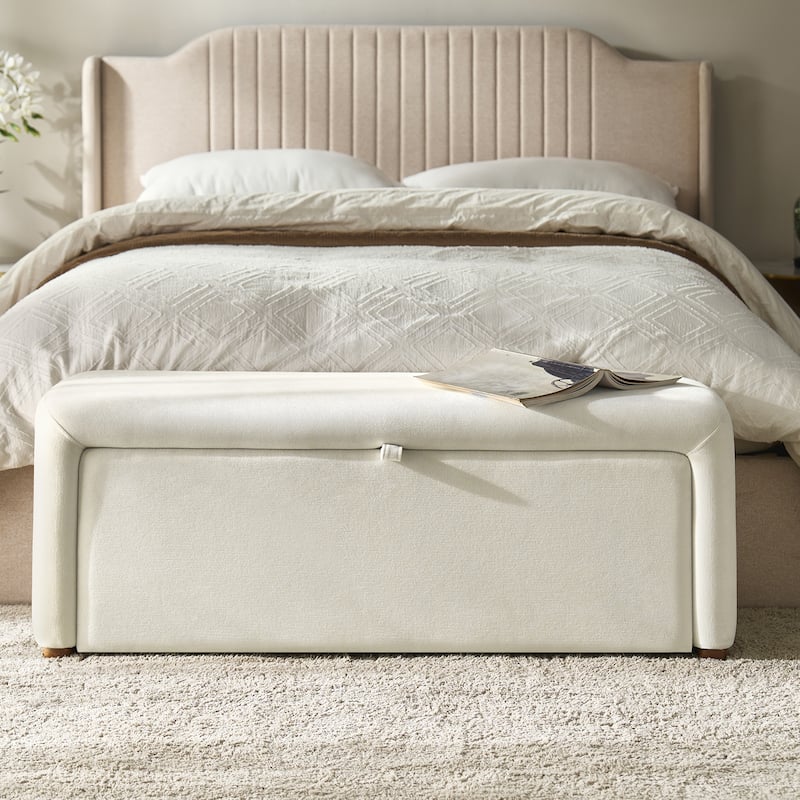 Gustavo Contemporary Storage Bench with Solid Wood Legs by HULALA HOME - Beige