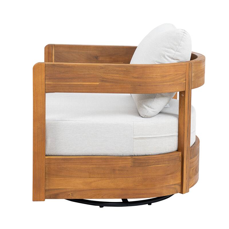 Roomfitters Telluride Outdoor Acacia Wood Swivel Club Chair with Cushions - Single Unit