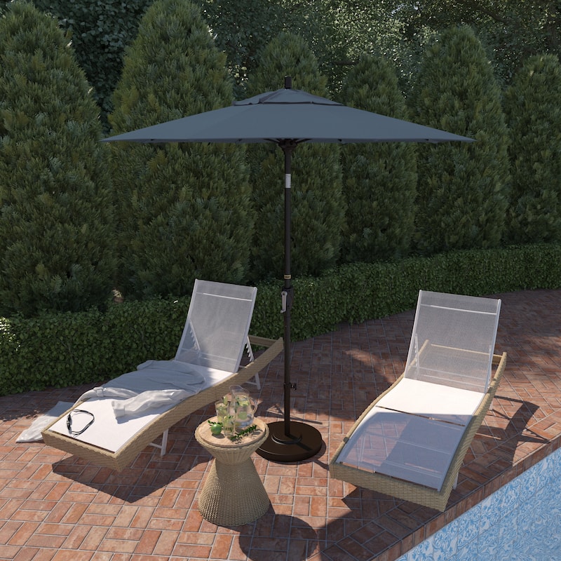 California Umbrella 7.5' Rd. Aluminum Patio Umbrella, Crank Lift with Push Button Tilt, Bronze Finish, Pacifica Fabric - Sapphire