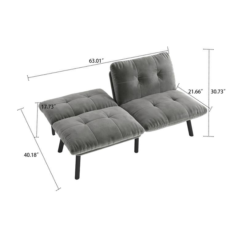 Classic Velvet Upholstered Convertible Futo Sofa Bed with Adjustable Split Backrest